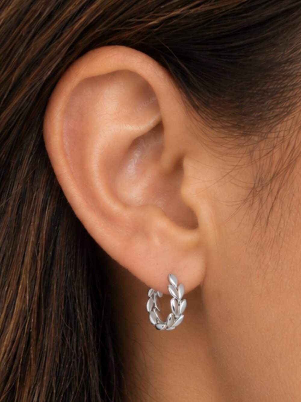 925 Sterling Silver Laurel Leaf Hoop Earrings